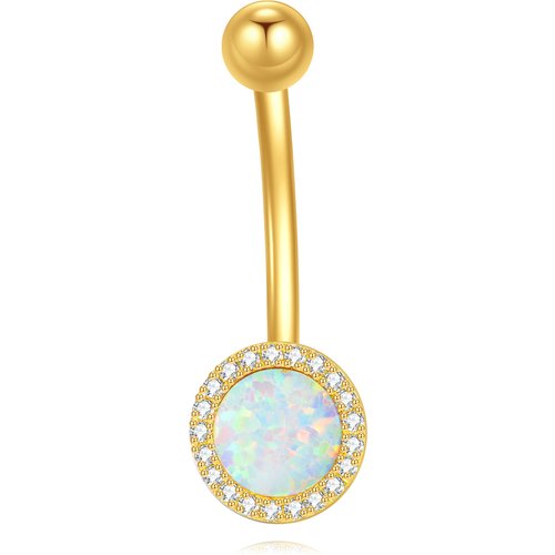 14K Gold Opal Round Belly Button Ring