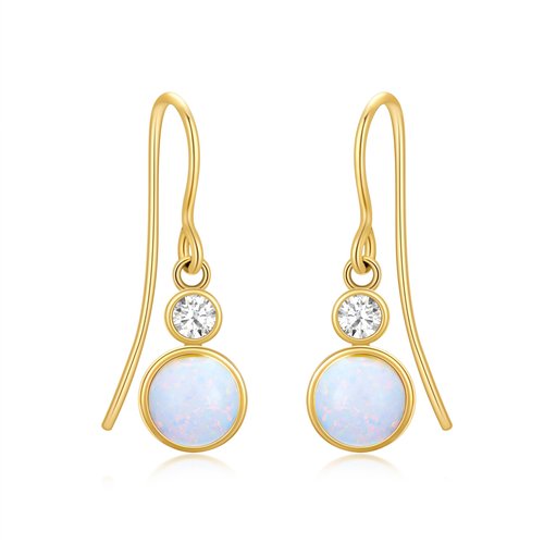 14K Gold Opal Round Drop Earrings