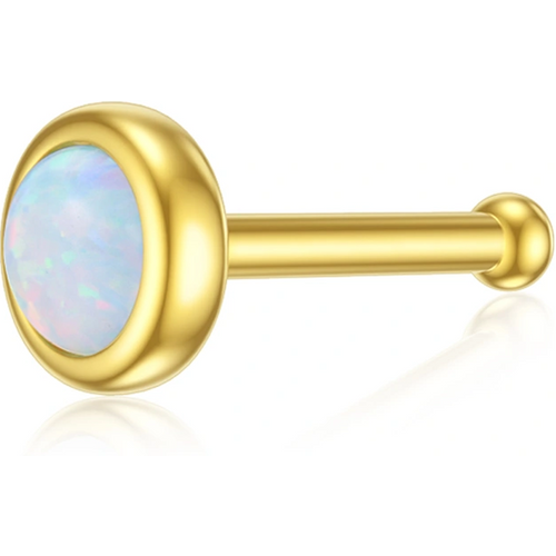 14K Gold Opal Round Nose Ring