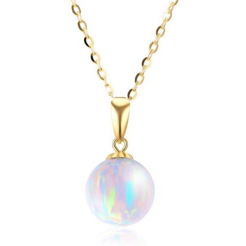 14K Gold Opal Round Pendant Necklace
