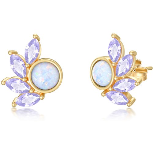 14K Gold Opal Round Stud Earrings