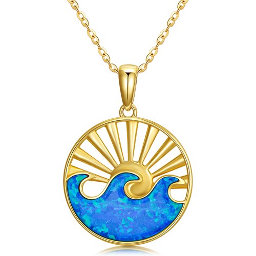 14K Gold Opal Spray & Sun Pendant Necklace
