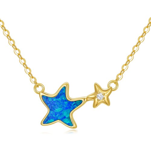 9K Gold Opal Starfish Pendant Necklace