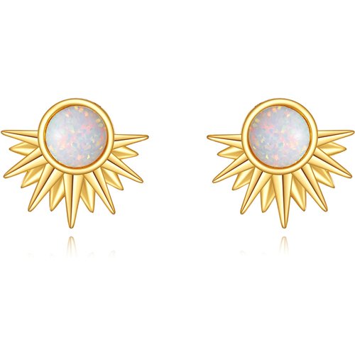 14K Gold Opal Sun Stud Earrings