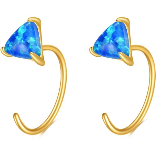14K Gold Opal Triangle Hoop Earrings