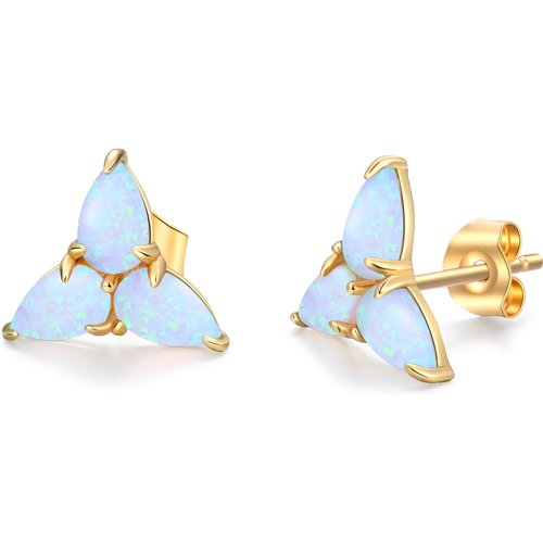 14K Gold Opal Triangle Stud Earrings