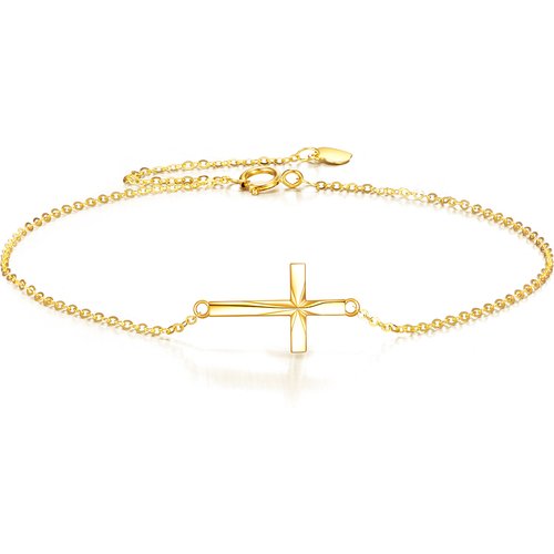 14K Gold Origami Cross Diamond Cut Charm Bracelet