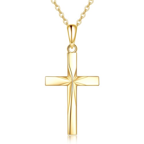14K Gold Origami Cross Pendant Necklace