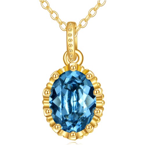 14K Gold Oval Shaped Crystal Pendant Necklace