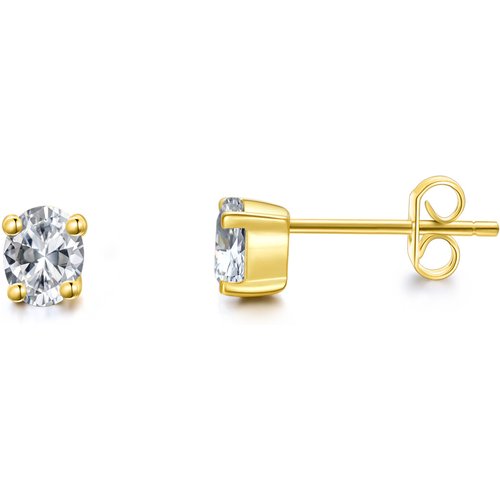 14K Gold Oval Shaped Crystal Stud Earrings
