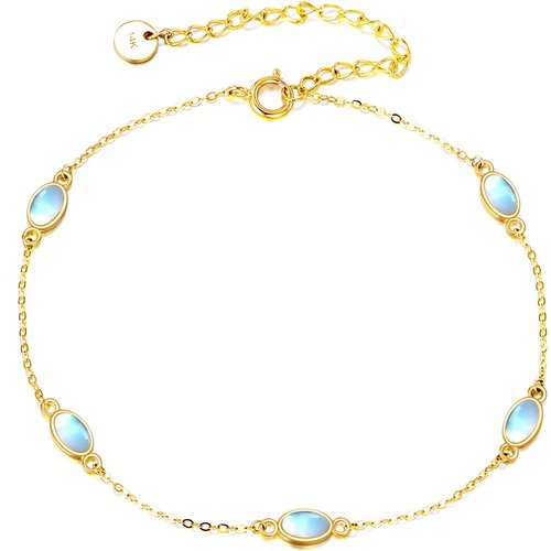 14K Yellow Gold Oval Moonstone Charm Bracelet For Women
