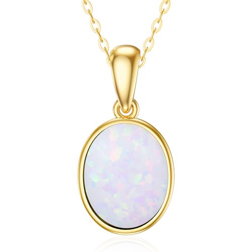 14K Gold Oval Shaped Opal Pendant Necklace