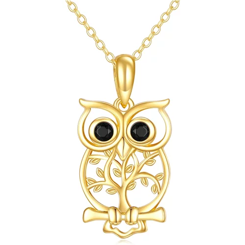 14K Gold Owl Pendant Necklace