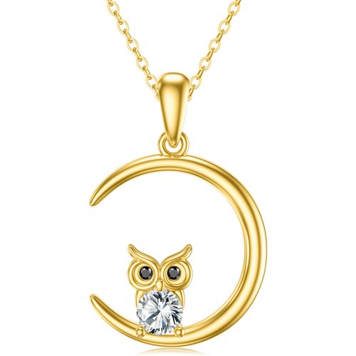 14K Gold Cubic Zirconia Owl Pendant Necklace