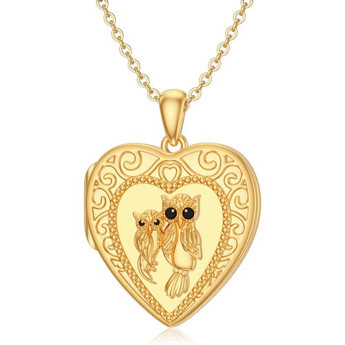 14K Gold Owl Personalized Photo Locket Necklace For Women Best Friend
