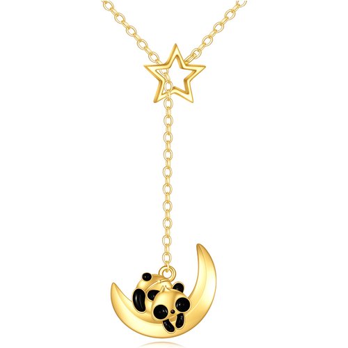 14K Gold Panda Adjustable Y Necklace