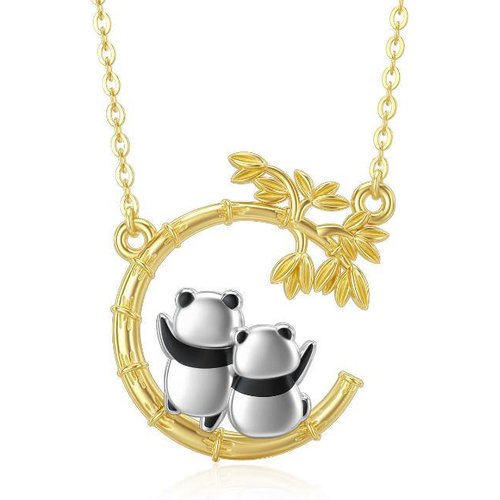 14K Gold Panda & Bamboo Pendant Necklace