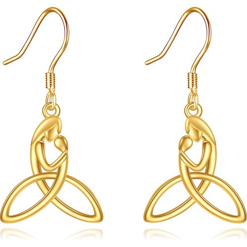 14K Gold Parents & Children & Celtic Knot Drop Earrings