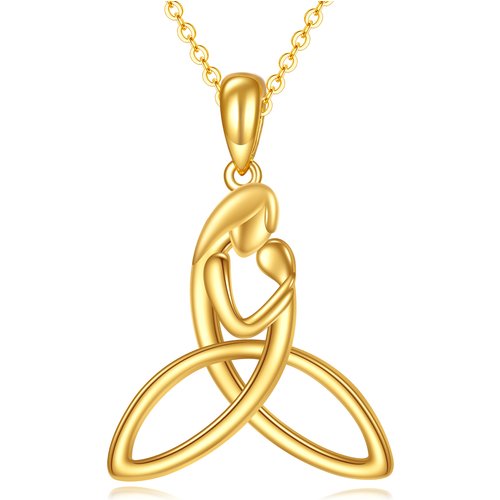 14K Gold Parents & Children & Celtic Knot Pendant Necklace