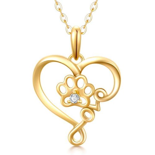 14K Gold Cubic Zirconia Paw Pendant Necklace