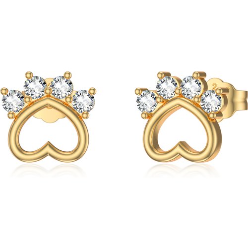 14K Gold Paw Print Earrings Studs for Women Girls Birthday Gift
