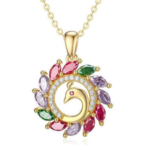 14K Gold Cubic Zirconia Peacock Pendant Necklace