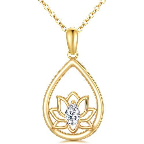 14K Gold Pear Cut Cubic Zirconia Lotus & Grandmother & Mother & Sisters Pendant Necklace