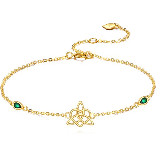 14K Gold Pear Shaped Emerald Celtic Knot Charm Bracelet
