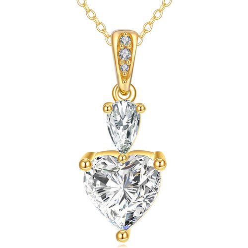 14K Gold Pear Shaped & Heart Shaped Moissanite Pendant Necklace