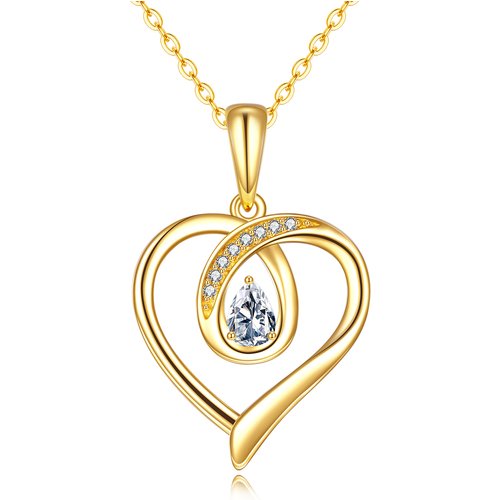 14K Gold Pear Shaped Cubic Zirconia Heart Pendant Necklace