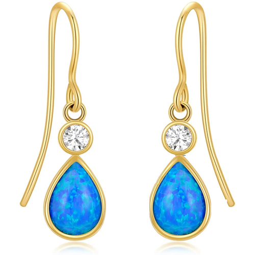 14K Gold Pear Shaped Opal Drop Earrings