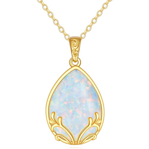 14K Gold Pear Shaped Opal Drop Shape Pendant Necklace