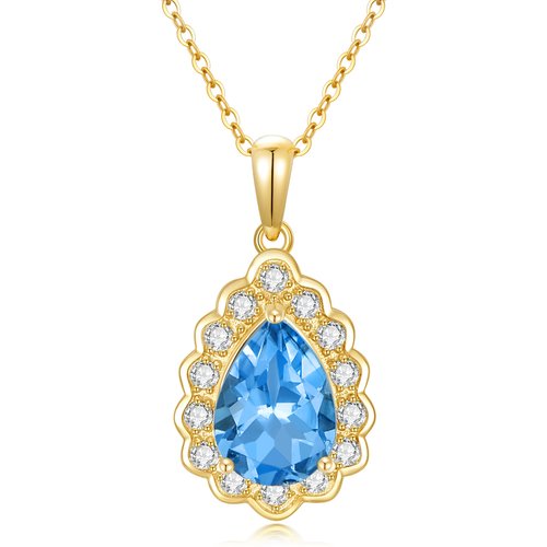 14K Gold Pear Shaped Topaz Drop Shape Pendant Necklace