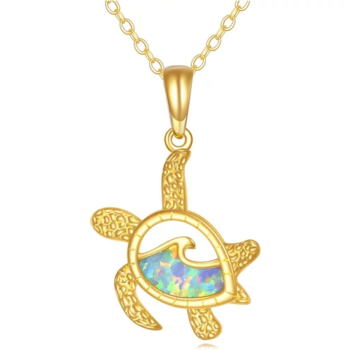 14K Gold Pear Shaped Turtle Pendant Necklace