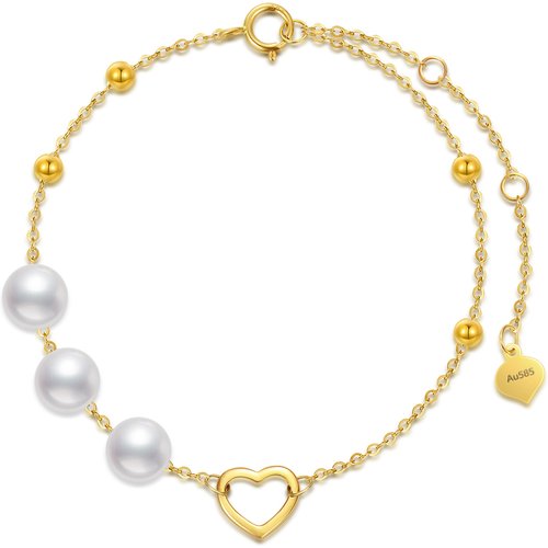 14K Gold Pearl Bead Heart Metal Beads Bracelet