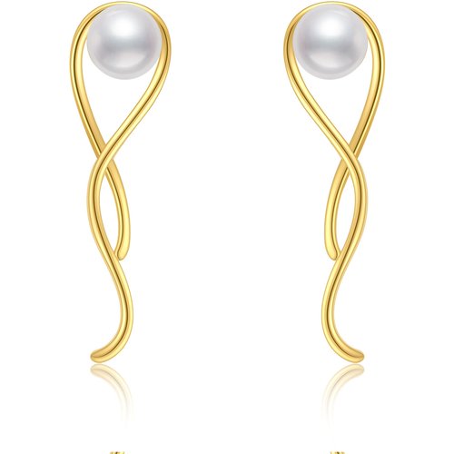 14K Gold Pearl Bead Stud Earrings for Women