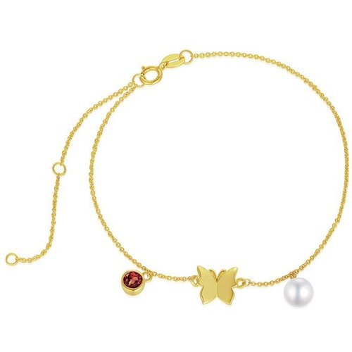 14K Gold Pearl Butterfly Charm Bracelet