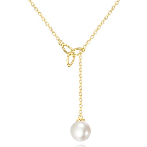 14K Gold Pearl Celtic Knot Adjustable Y Necklace