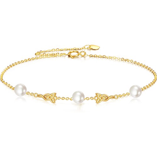 14K Gold Pearl Celtic Knot Single Layer Anklet