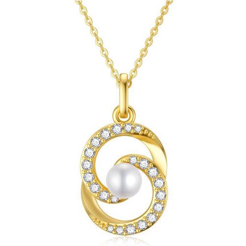 14K Gold Pearl Circle Pendant Necklace