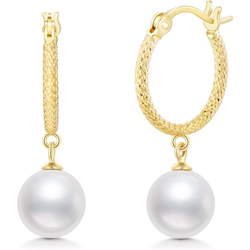14K Gold Pearl Flower Of Life Hoop Earrings