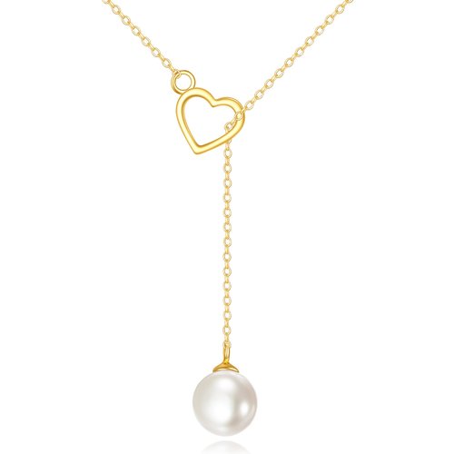 14K Gold Pearl Heart Adjustable Y Necklace