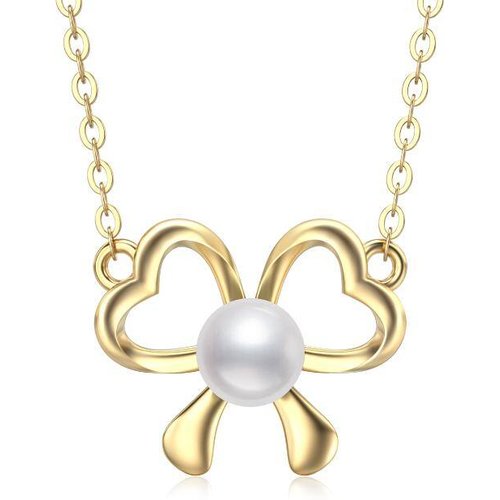14K Gold Pearl Heart Pendant Necklace