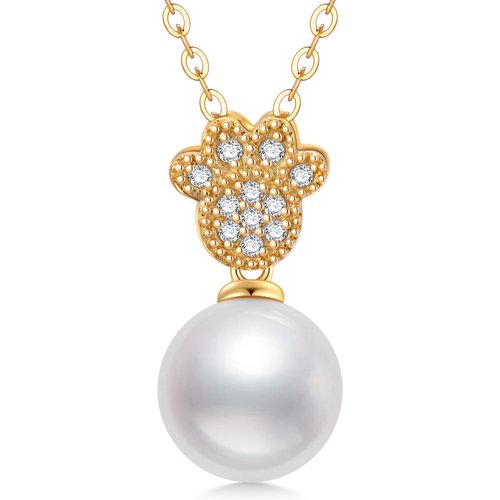 14K Gold Pearl Paw Pendant Necklace