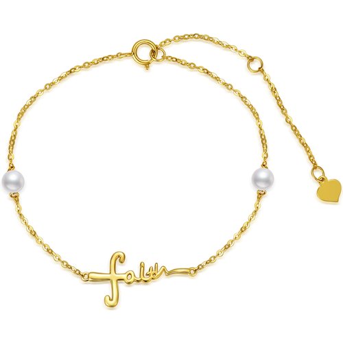 14K Gold Pearl Personalized Engraving Bracelet for Women