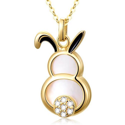 14K Gold Pearl Rabbit Pendant Necklace