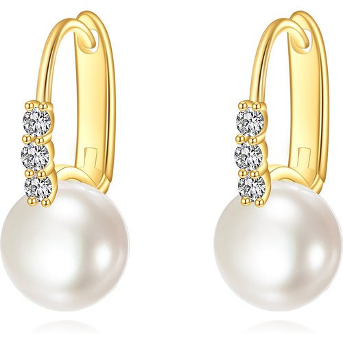 14K Gold Pearl Round Hoop Earrings