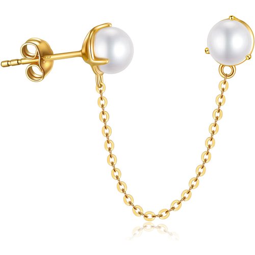 14K Gold Pearl Round Stud Earrings