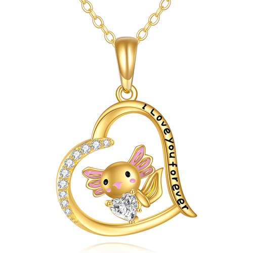 14K Gold Personalized Birthstone Axolotl Heart Necklace for Women