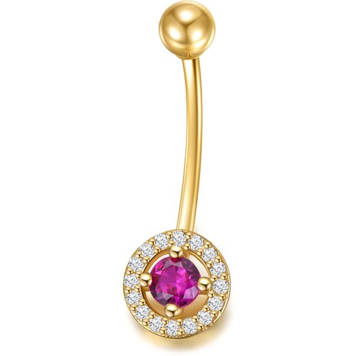 14K Gold Cubic Zirconia Personalized Birthstone Belly Button Ring